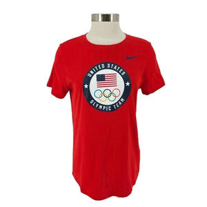 The Nike Tee Shirt Red USA Olympic Logo Dri Fit Short Sleeve Top